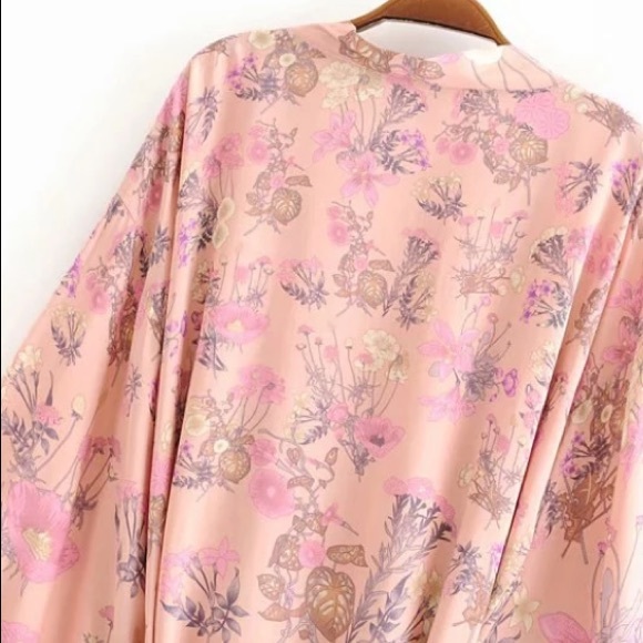 Pink Festival Bohemian Flower Floral Boho Printed Short Kimono Robe Tunic Wrap - Picture 8 of 14